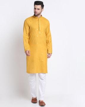 men embroidered regular fit long kurta