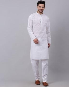 men embroidered regular fit long kurta