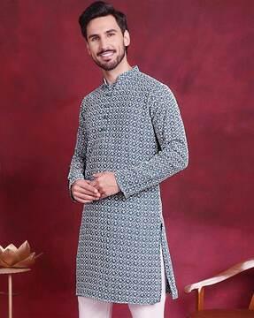 men embroidered regular fit long kurta