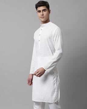 men embroidered regular fit long kurta