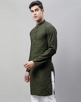 men embroidered regular fit long kurta