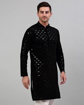 men embroidered regular fit long kurta