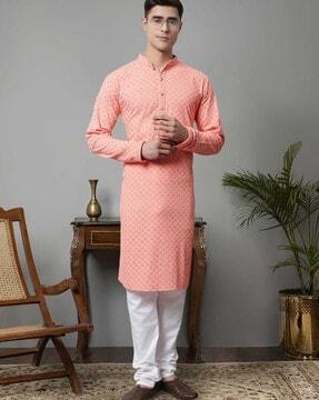 men embroidered regular fit long kurta