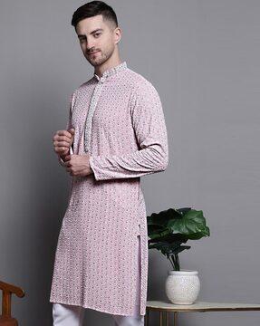 men embroidered regular fit long kurta