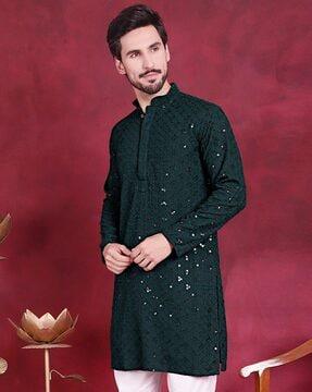 men embroidered regular fit long kurta