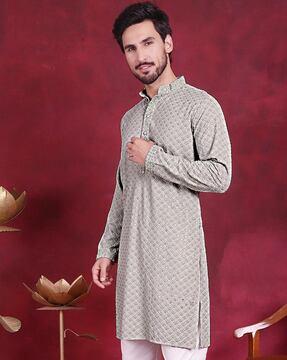 men embroidered regular fit long kurta