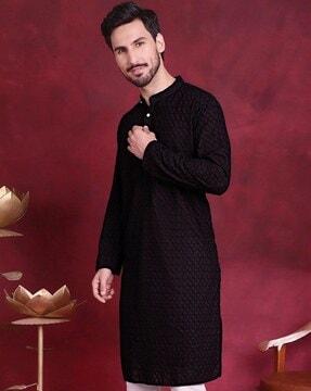 men embroidered regular fit long kurta