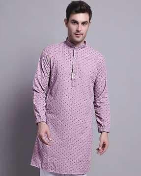 men embroidered regular fit long kurta