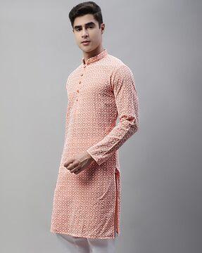 men embroidered regular fit long kurta