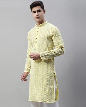 men embroidered regular fit long kurta