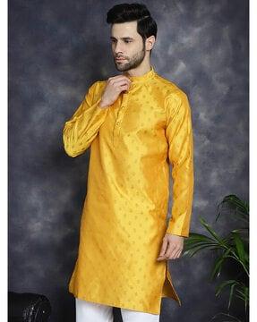 men embroidered regular fit long kurta