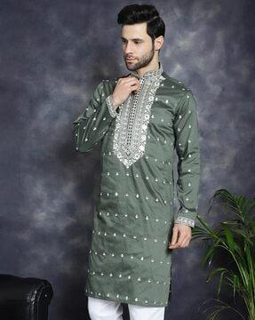 men embroidered regular fit long kurta