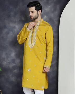 men embroidered regular fit long kurta