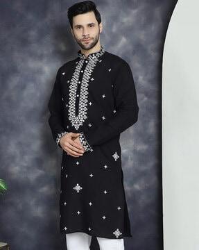 men embroidered regular fit long kurta