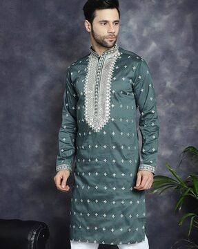 men embroidered regular fit long kurta