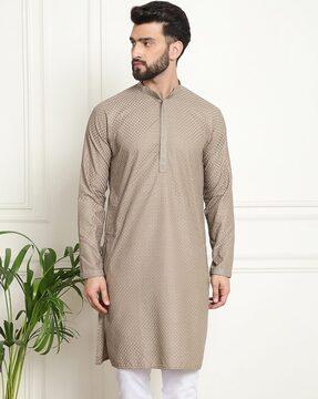 men embroidered regular fit long kurta