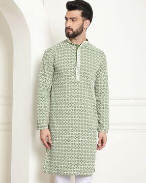 men embroidered regular fit long kurta