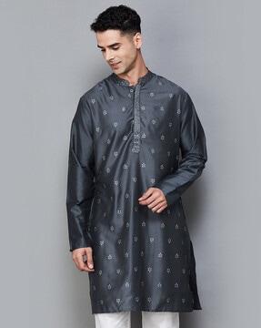 men embroidered regular fit long kurta