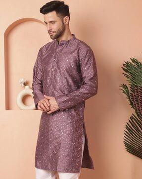 men embroidered regular fit long kurta