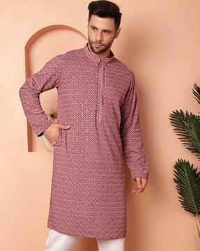 men embroidered regular fit long kurta