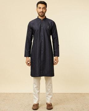 men embroidered regular fit long kurta