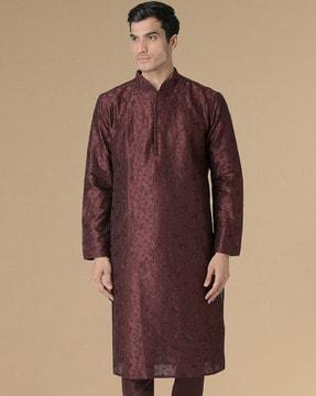 men embroidered regular fit long kurta