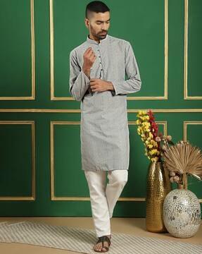 men embroidered regular fit long kurta