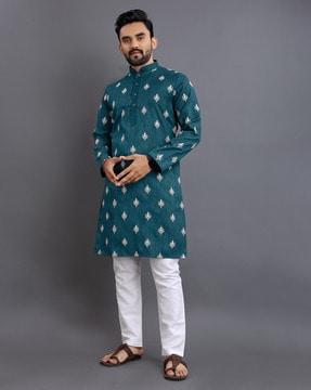 men embroidered regular fit long kurta