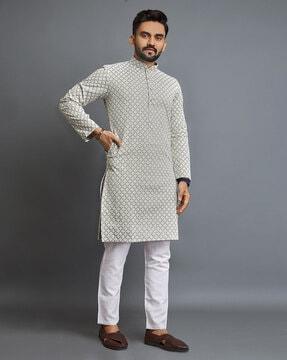 men embroidered regular fit long kurta