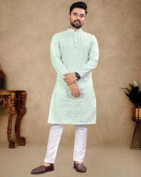 men embroidered regular fit long kurta