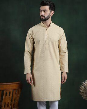 men embroidered regular fit long kurta