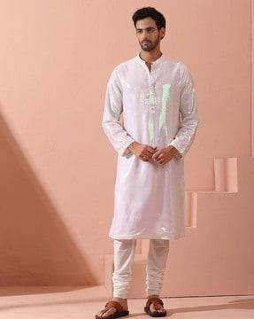 men embroidered regular fit long kurta