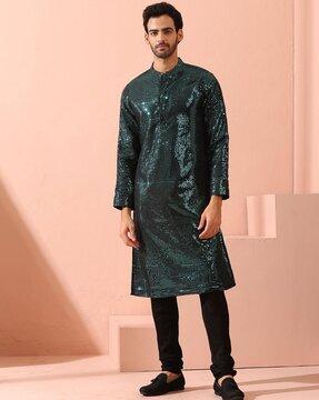 men embroidered regular fit long kurta