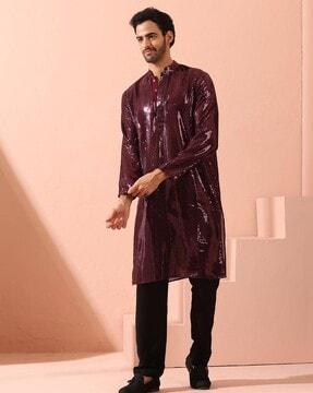 men embroidered regular fit long kurta