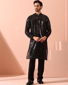 men embroidered regular fit long kurta