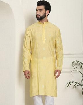 men embroidered regular fit long kurta