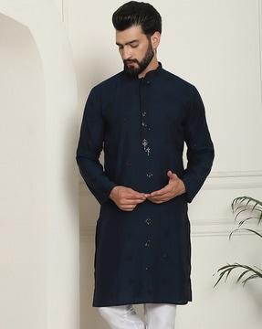 men embroidered regular fit long kurta