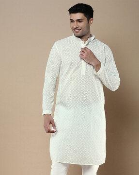 men embroidered regular fit long kurta