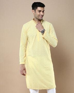 men embroidered regular fit long kurta