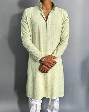 men embroidered regular fit long kurta