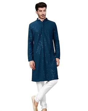 men embroidered regular fit long kurta