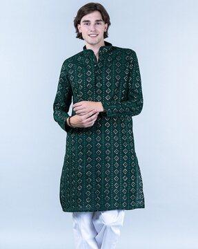 men embroidered regular fit long kurta