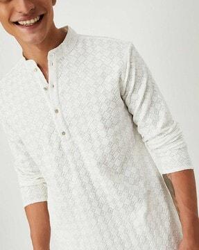 men embroidered regular fit long kurta