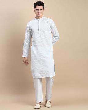 men embroidered regular fit long kurta