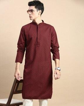 men embroidered regular fit long kurta