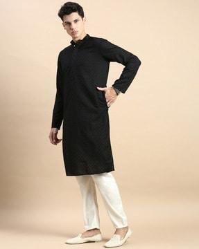 men embroidered regular fit long kurta