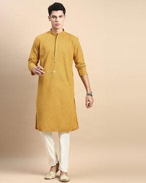 men embroidered regular fit long kurta