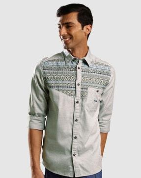 men embroidered regular fit shirt