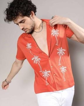 men embroidered regular fit shirt