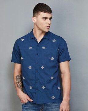 men embroidered regular fit shirt